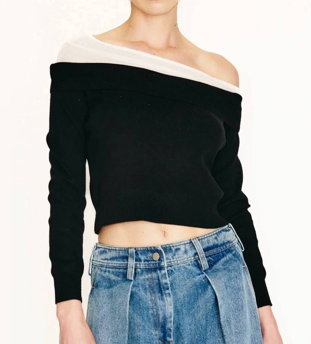 NEW LINE AND DOT ysa off the shoulder sweater in black ivory